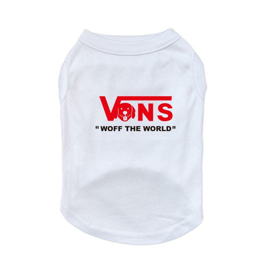 Vans-Inspired “Woff The World” Dog T-Shirt – Trendy Cotton Tee for Small, Medium & Large Dogs | Posh Dog Life
