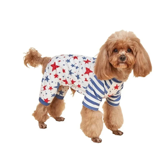 Patriotic Stars & Stripes Dog PJs – Soft Red, White & Blue Pajamas for Small & Medium Dogs (XS–XXL)