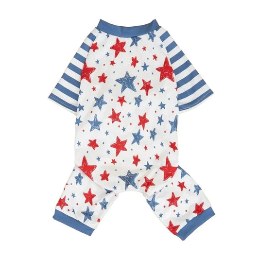 Patriotic Stars & Stripes Dog PJs – Soft Red, White & Blue Pajamas for Small & Medium Dogs (XS–XXL)
