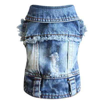 Frayed Denim Dog Jacket – Classic Blue Jean Vest for Small Dogs (XS–2XL)