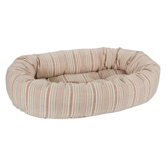 Donut Dog Bed – Sanibel Blue & White Stripe Upholstery-Grade Fabric with Removable Washable Cover & Tufted Cushion, High-Memory Fiber Fill