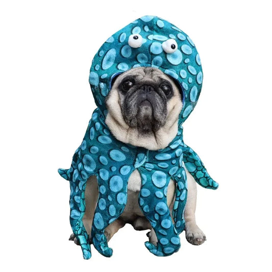 Halloween Octopus Dog Costume – Adorable Blue Sea Creature Outfit with Velcro Straps for Small & Medium Dogs (S–L)