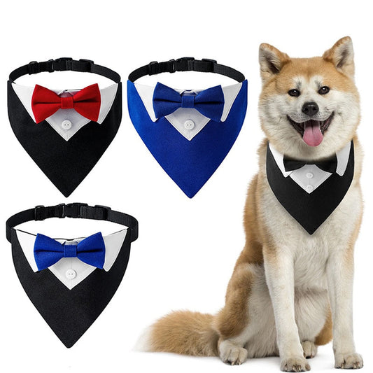 Dog Tuxedo Bow Tie Collar – Adjustable Formal Bandana for Small, Medium & Large Dogs (4 Colors)