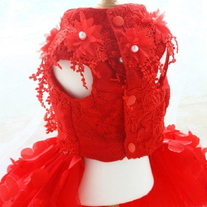 Designer Handmade “Scarlett” Dog Party Dress – Red Floral Lace Dress with 3D Flowers & Tulle Skirt (XS–XL, Custom Sizes Available)