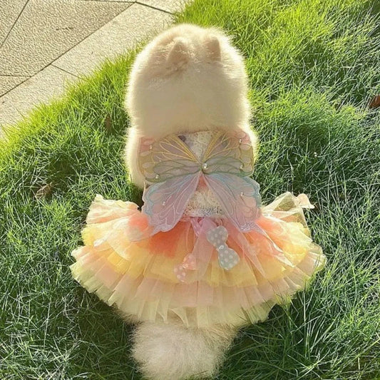 Enchanting Butterfly Dog Dress – Pastel Tulle Fairy Outfit with Wings for Small & Medium Dogs (XS–XL)