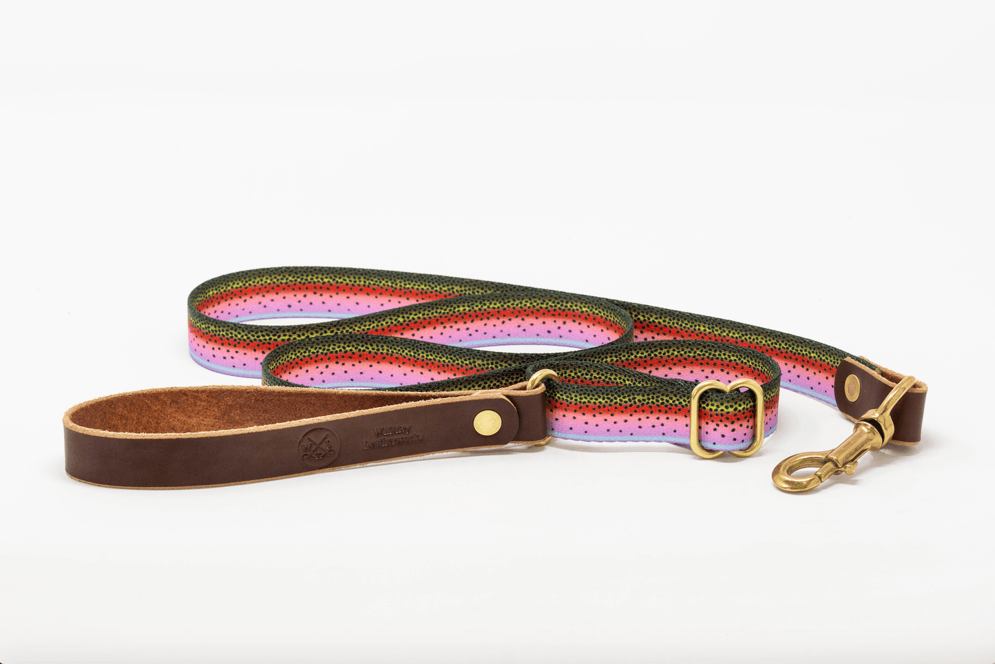 Freshwater Pattern Leather & Webbing Dog Leash