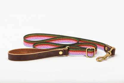 Adjustable Dog Leash – Heavy-Duty Leather & Brass Outdoor Leash (Fish & Upland Prints)
