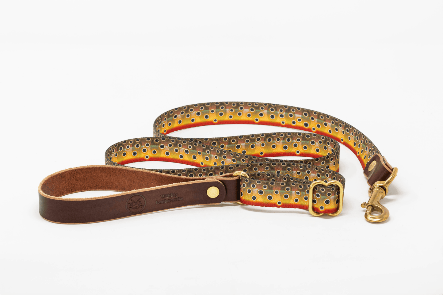 Freshwater Pattern Leather & Webbing Dog Leash