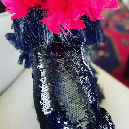C’Mimi Designer Couture “Elektra” Dog Party Dress – Handmade Black Sequin & Lace Luxury Dress (XS–3XL, Custom Sizing Available, 6–8 Week Delivery)