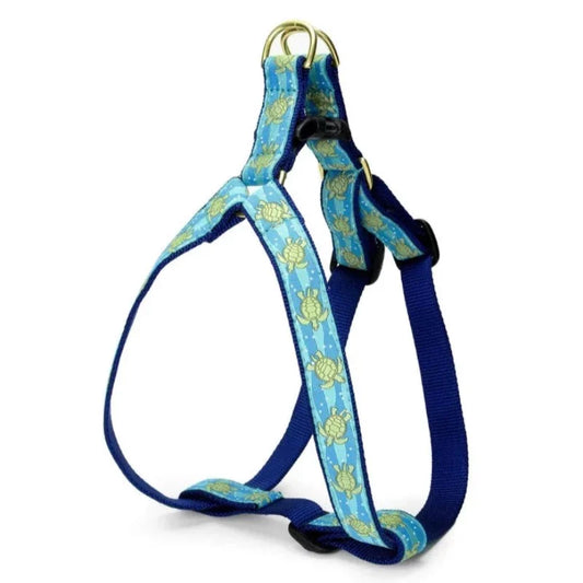 Up Country Sea Turtle Dog Harness & Leash Matching Set – Made in USA Adjustable Step-In Harness with Brass Hardware (S–L)
