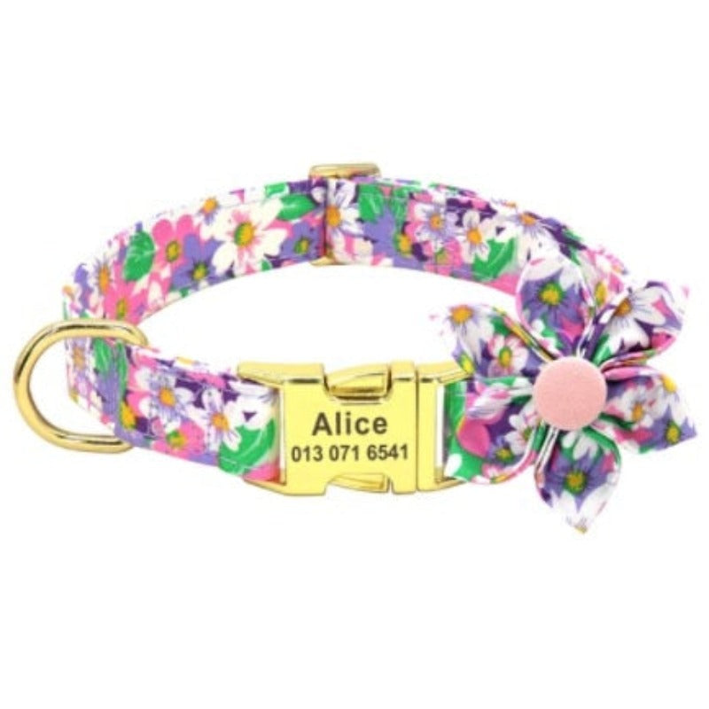 Purple Daisy Flower Dog Collar & Leash Set – Personalized Engraved Floral Collar with Removable Flower for Small, Medium & Large Dogs | Posh Dog Life