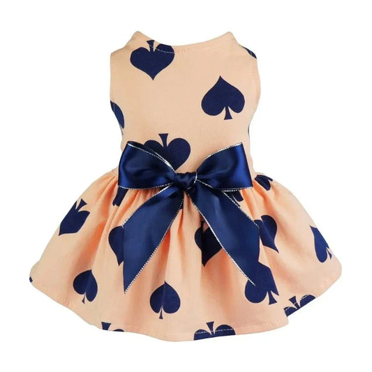 Spades Dog Party Dress – Elegant Navy Bow Dress for Small Dogs, Perfect for Weddings, Birthdays & Special Events (S–XL)