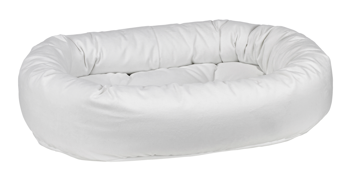 Donut Dog Bed – Snowflake White Upholstery-Grade Fabric with Removable Washable Cover & Tufted Cushion, High-Memory Fiber Fill