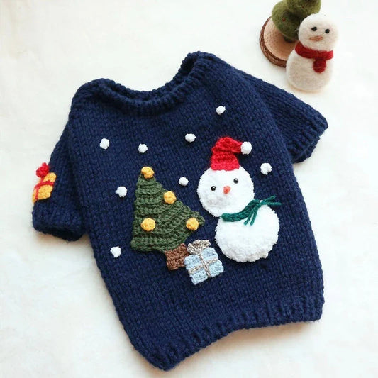Snowman Dog Sweater – Festive Blue Wool-Blend Christmas Knit for Small & Medium Dogs (XS–XL)