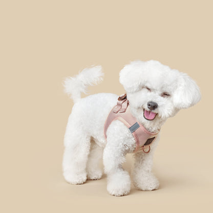 Dogistry SoHo No-Pull Step-In Dog Harness – Blush Pink with Front D-Ring, Adjustable Velcro & Buckle Closures, Escape-Resistant Luxury Design