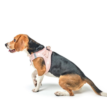Dogistry SoHo No-Pull Step-In Dog Harness – Blush Pink with Cream Heart Embroidery, Front D-Ring, Adjustable Velcro & Buckle Closures, Escape-Resistant Luxury Design