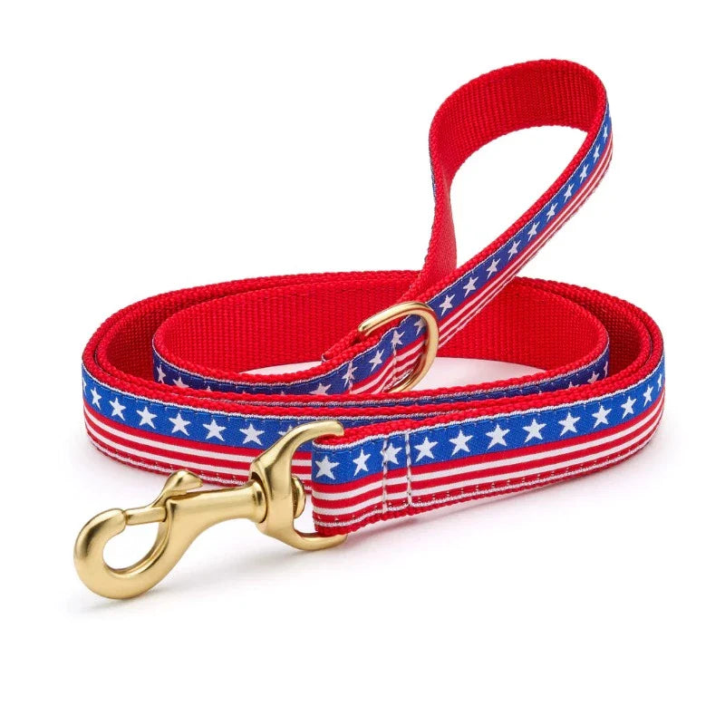 Up Country Stars & Stripes Dog Harness & Leash Matching Set – Made in USA Adjustable Step-In Patriotic Harness with Brass Hardware (Small–Large)