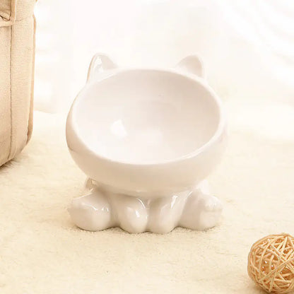 Purr-fect Cat Bowl with Bamboo Stand | Elevated Non-Slip Ceramic Dish for Cats