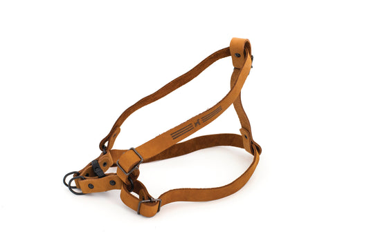 Sport Style Leather Step-In Dog Harness – Quick-Release Design with Black Hardware and YKK Buckles