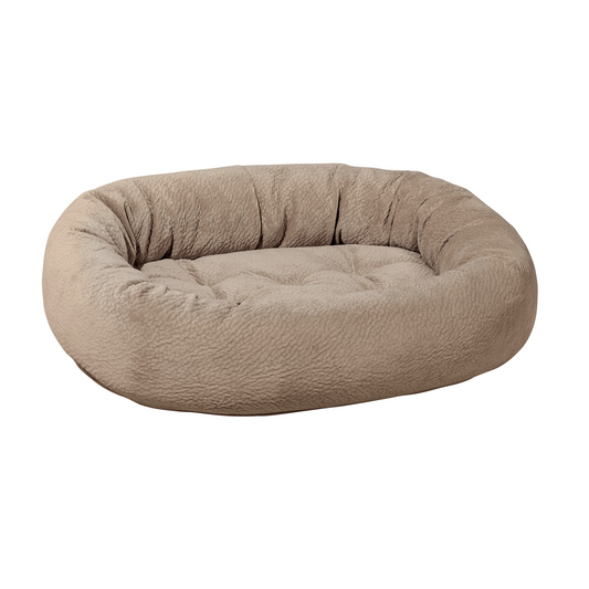Donut Dog Bed – Toast Brown Upholstery-Grade Fabric with Removable Washable Cover & Tufted Cushion, High-Memory Fiber Fill