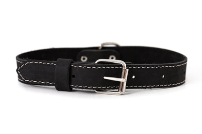 Euro-Dog Traditional Leather Dog Collar – Black Full-Grain American Leather with European Steel Hardware, Made in USA