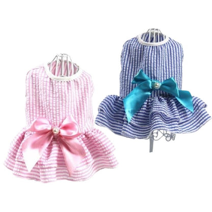Sweet Stripes Dog Dress – Cotton Dog Dress with Satin Bow & Rhinestone Detail for Small to Medium Dogs | Posh Dog Life