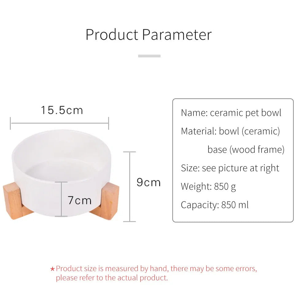 Ceramic Raised Cat Bowl with Wooden Stand | Elevated Ergonomic Dish for Better Posture & Digestion