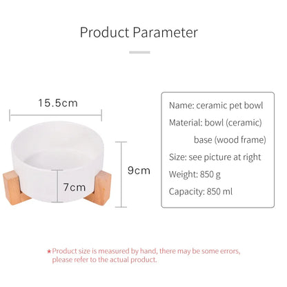 Ceramic Raised Cat Bowl with Wooden Stand | Elevated Ergonomic Dish for Better Posture & Digestion