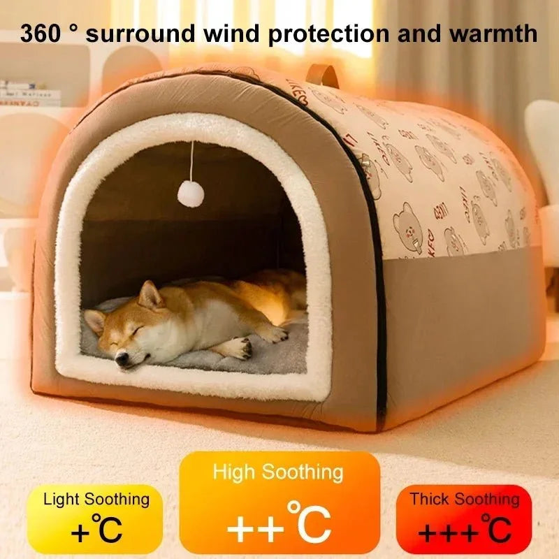Winter Nest Pet Cave Haven | Cozy Anti-Anxiety Pet Bed with 360° Warmth