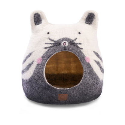 Fuzzy Cove Cat Face Design Felted Wool Cat Cave – Ear Style Cozy Peekaboo Bed (Small & Large)