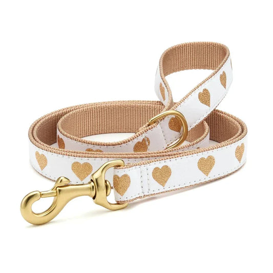 Up Country White Heart of Gold Dog Harness & Leash Matching Set – Premium USA-Made Adjustable Step-In Harness with Matching 5 ft Leash & Brass Hardware