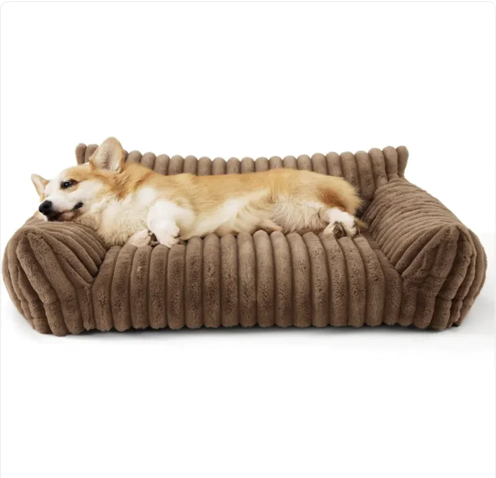 Bedsure Cute Cat Couch | Plush Faux Rabbit Fur Pet Sofa with Bolster Support & Non-Slip Base