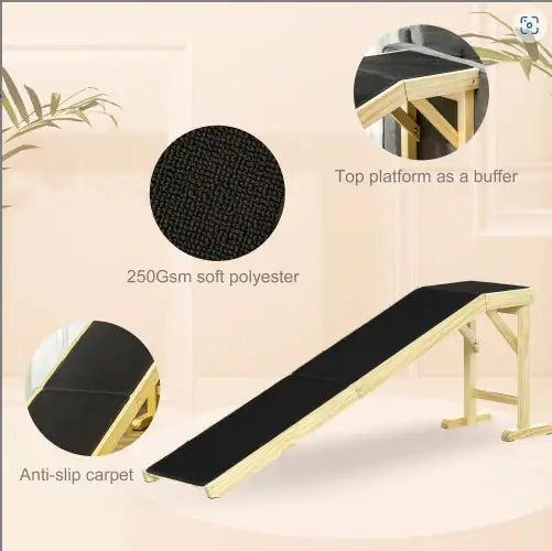 Dog Bed Ramp with Non-Slip Carpet & Top Platform | Wooden Pet Ramp for Beds, Couches & Seniors