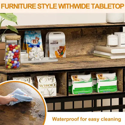 Rustic Retreat Dog Crate with Storage – Large Furniture-Style Wooden Kennel with Divider & Drawers