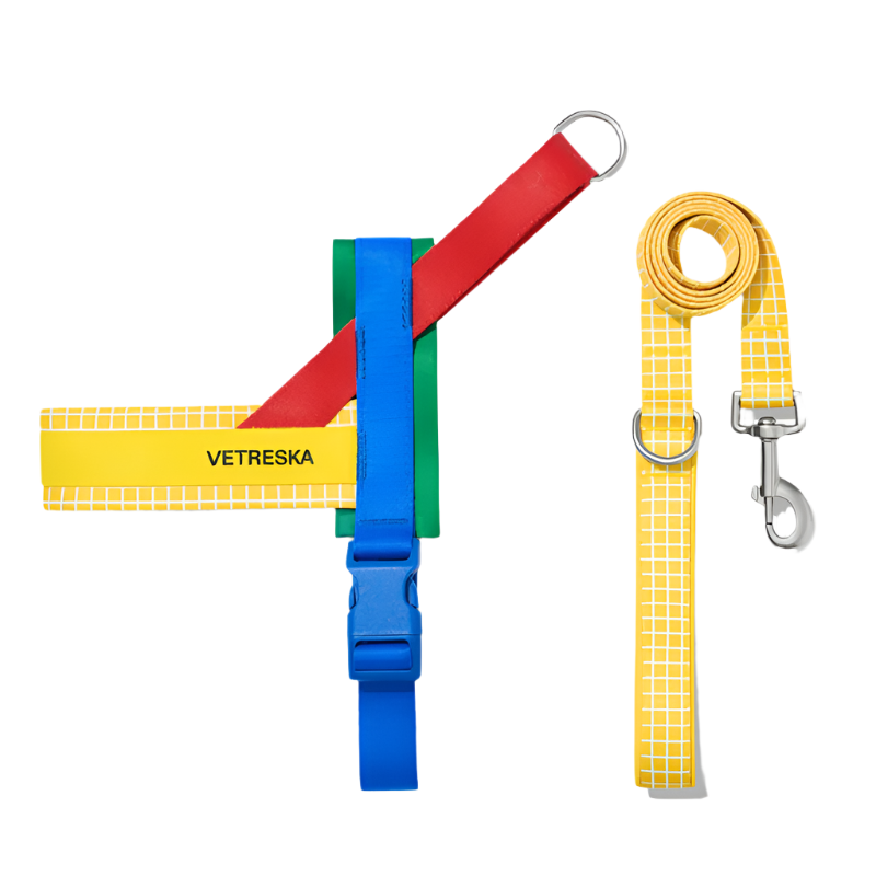Yellow Chroma Dog Harness & Leash Set – Adjustable Vetreska Designer Set for Small Dogs (XS–M)