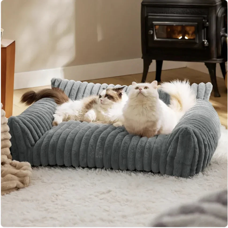Bedsure Cute Cat Couch | Plush Faux Rabbit Fur Pet Sofa with Bolster Support & Non-Slip Base