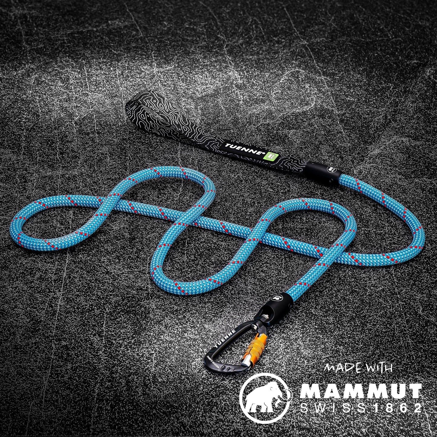 Rope Dog Leash with Auto-Locking Carabiner – 9.8mm Mammut Dry-Treated | Ice Storm Blue | Tuenne
