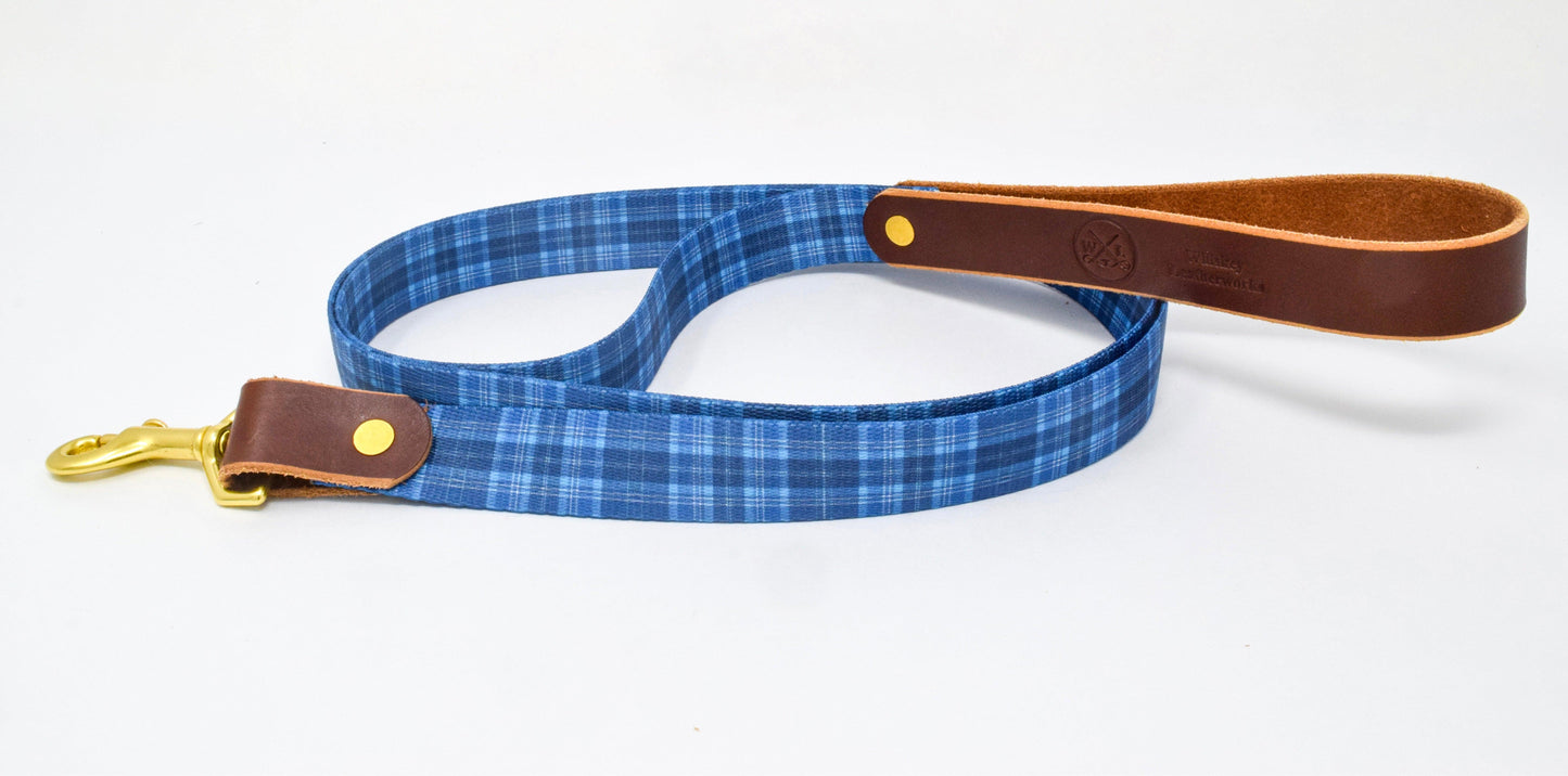 Whiskey Tartan Dog Leash – Handcrafted Leather & Brass (Fixed or Adjustable)