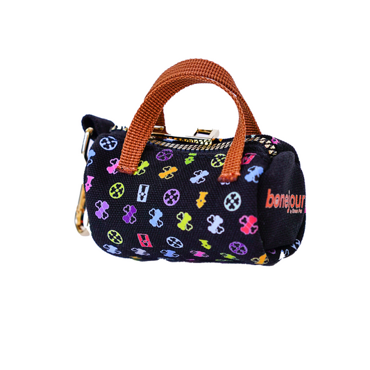 Bonejour Dog Poop Bag Dispenser – White Multi Recycled Canvas Holder, Compatible with Pooie Vuiton Eco-Waste Bags