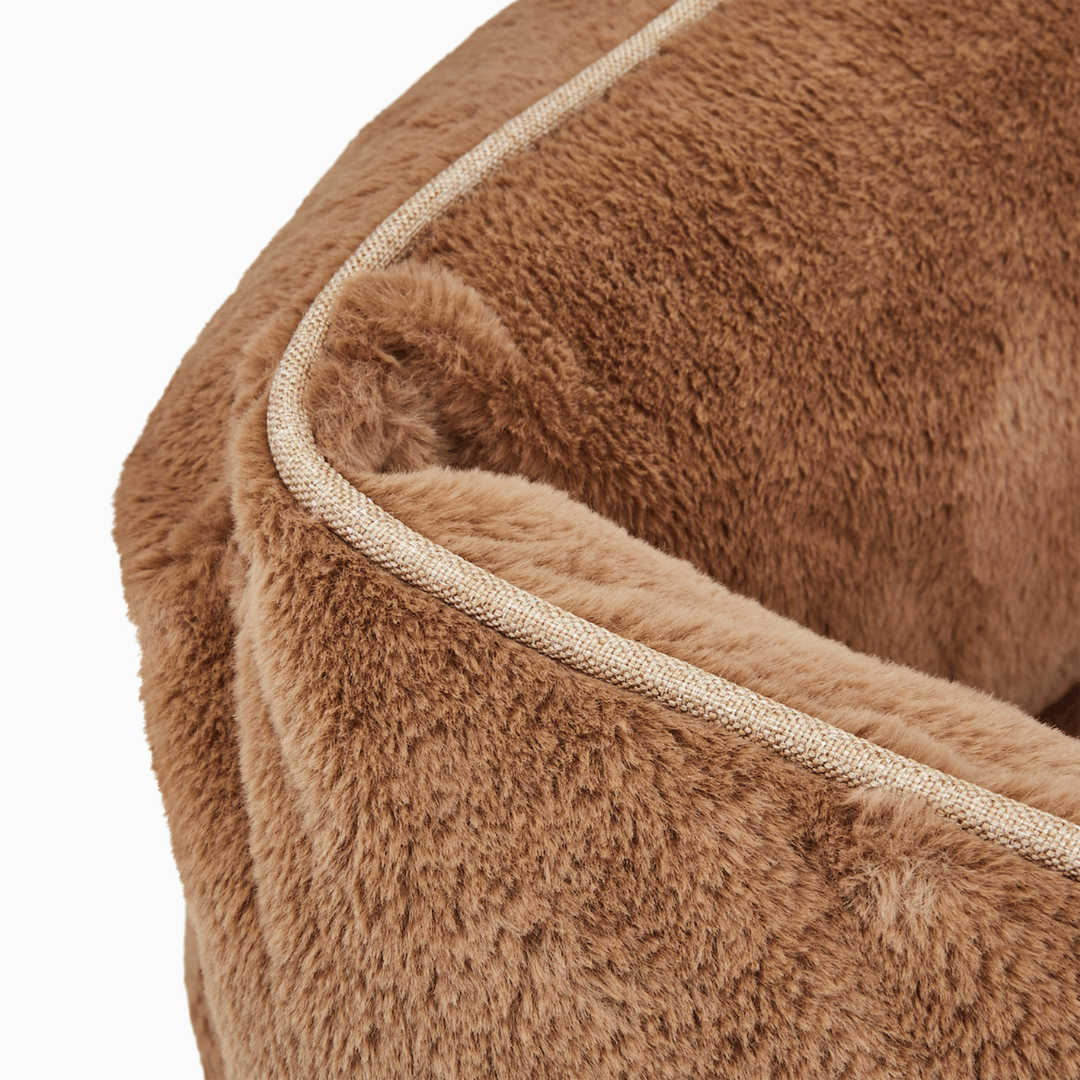 The Sammy Dog Bed – Light Brown | Faux Fur Bolster Bed with Chew-Resistant Inserts & Washable Cover (S/M/L)