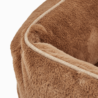 The Sammy Dog Bed – Light Brown | Faux Fur Bolster Bed with Chew-Resistant Inserts & Washable Cover (S/M/L)