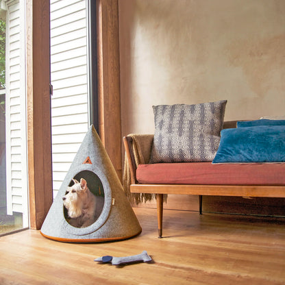 Nooee Pet Cave Buddy (L) – Gray Modern Cone-Shaped Pet Bed with Machine-Washable Cushion, Portable Roll-Up Design with Travel Bag, Fits Pets Up to 18 lbs, 31”H x 29”L x 29”D