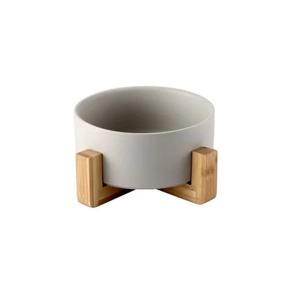 Ceramic Raised Cat Bowl with Wooden Stand | Elevated Ergonomic Dish for Better Posture & Digestion