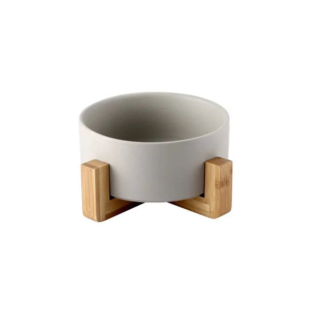 Ceramic Raised Cat Bowl with Wooden Stand | Elevated Ergonomic Dish for Better Posture & Digestion