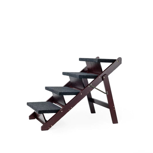 Wooden Foldable 4-Level Dog Stairs & Ramp | Portable Pet Steps for Beds, Cars & Couches (Up to 110 lbs)