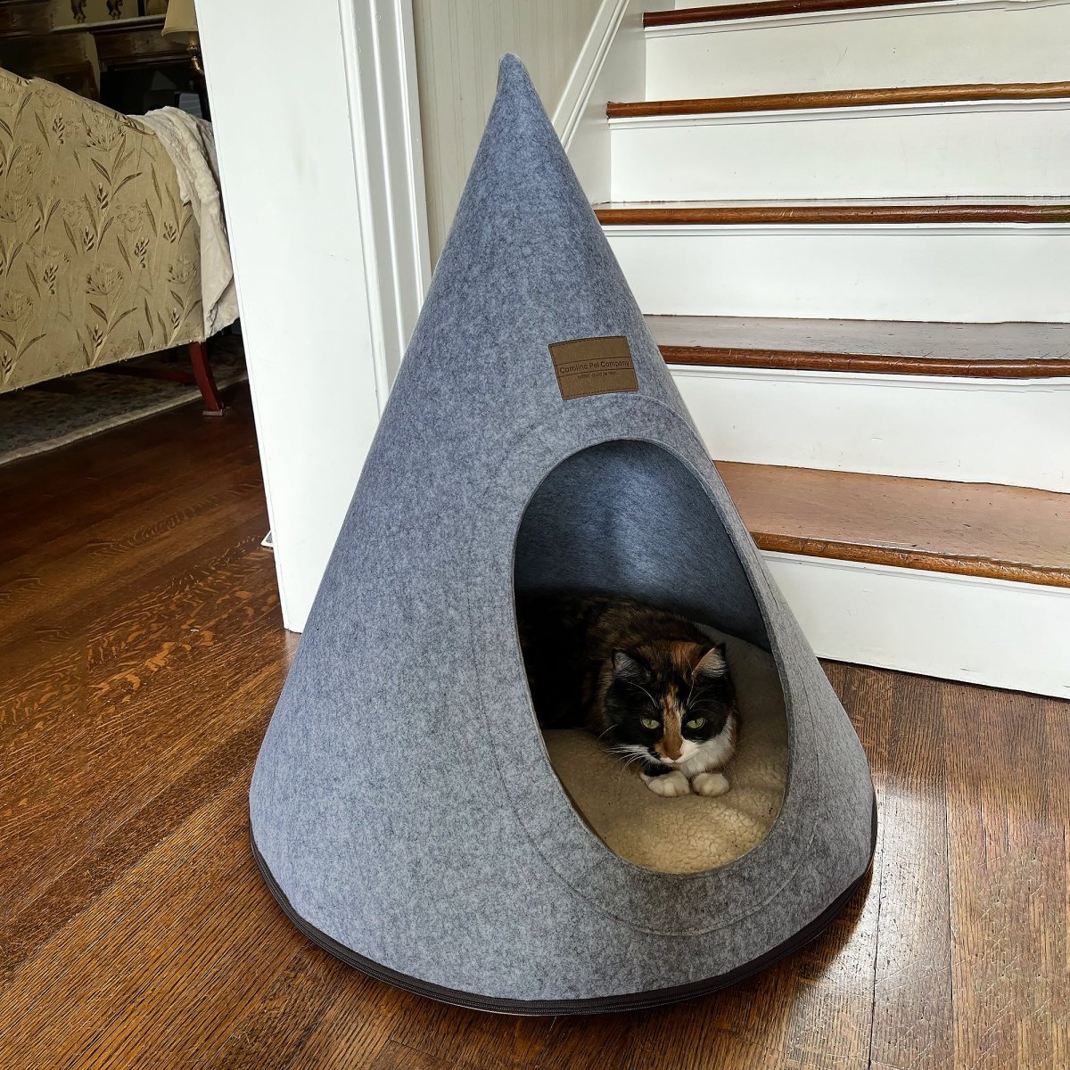 Comfort Cave Felt Pet Bed | Cozy Foldable Hideaway with Sherpa Pad & Non-Slip Base for Cats & Small Dogs