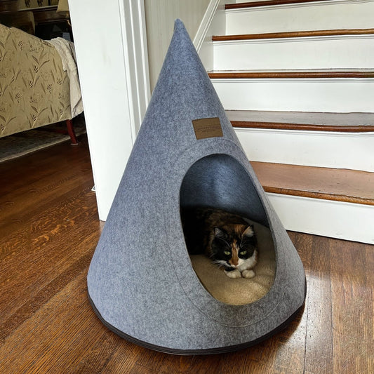 Comfort Cave Felt Pet Bed | Cozy Foldable Hideaway with Sherpa Pad & Non-Slip Base for Cats & Small Dogs