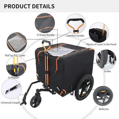 Compact Pet Jogger & Bike Trailer – Orange/Black