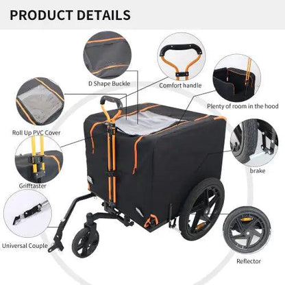 Compact Pet Jogger & Bike Trailer – Orange/Black