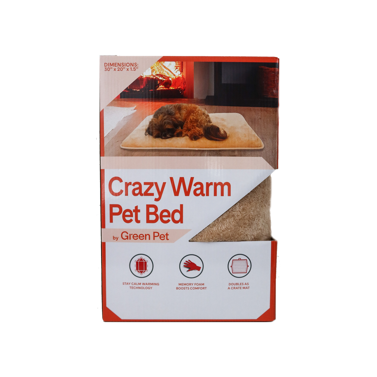Crazy Warm Pet Bed – Hazelnut Memory Foam with Tourmaline Powder for Pain Relief & Muscle Support, Portable for Travel or Crate Use
